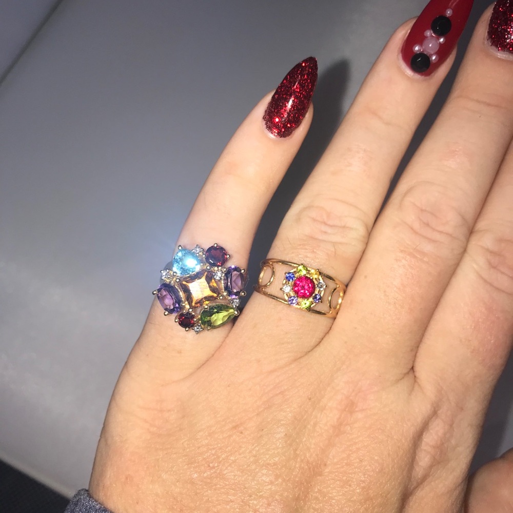 14k Gold Precious Gems Cluster Ring-Pictured left - Picture 1 of 5